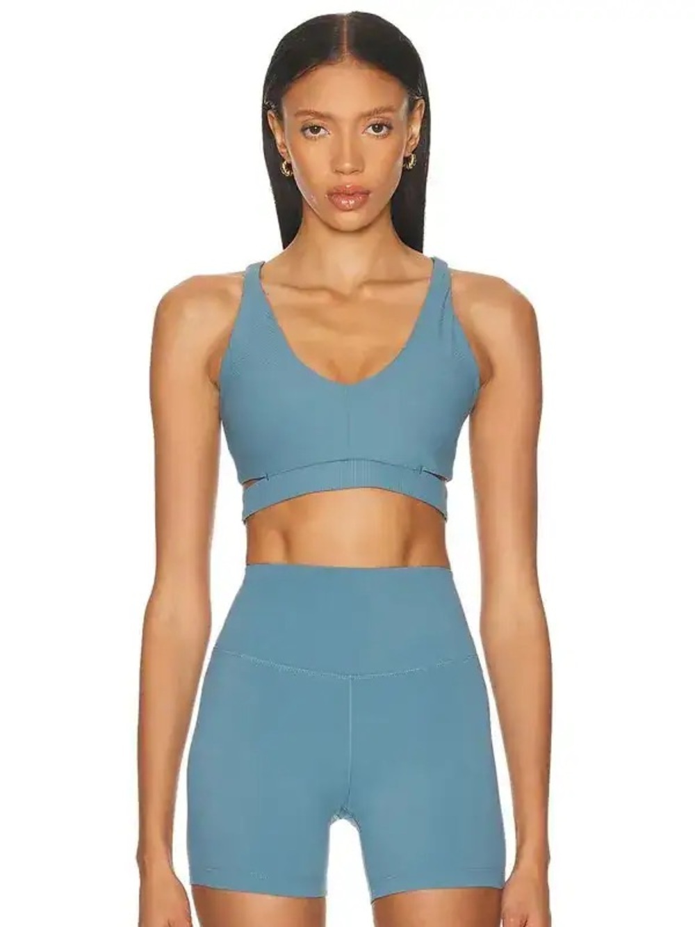NWT Nike Zenvy in Sky Blue Ribbed V‑Neck Cutout Wireless Racerback Sports Bra Sm - Picture 3 of 12